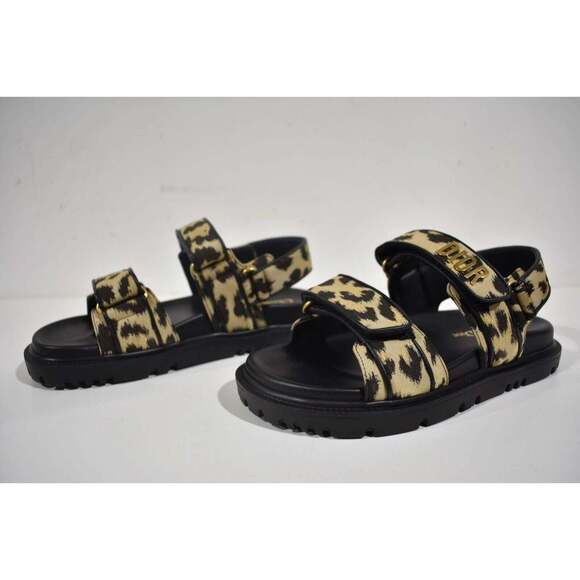 Christian Dior Act Dway Black Gold Leopard Shiny Logo Strap Flat Dad Sandal 35.5 - Picture 9 of 12